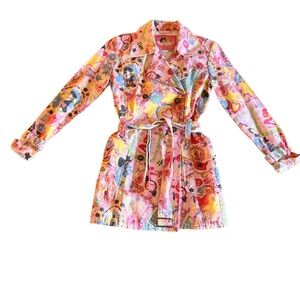 FIORUCCI 2005 Collection Pink Graphic Pop Art Trench Coat XS